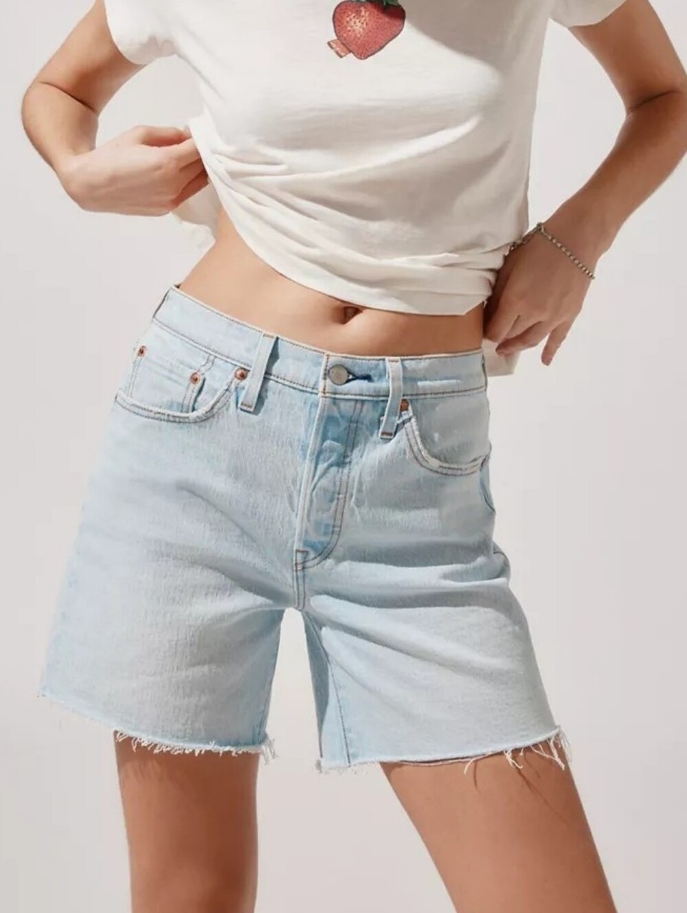 New Levi's 501 Cut-Off Mid Thigh Button Fly Denim Shorts